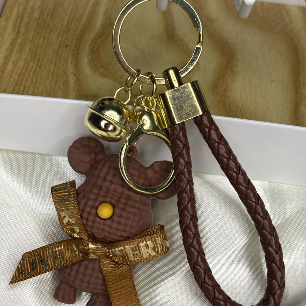 Brown Bear Keychain with Gold Accents